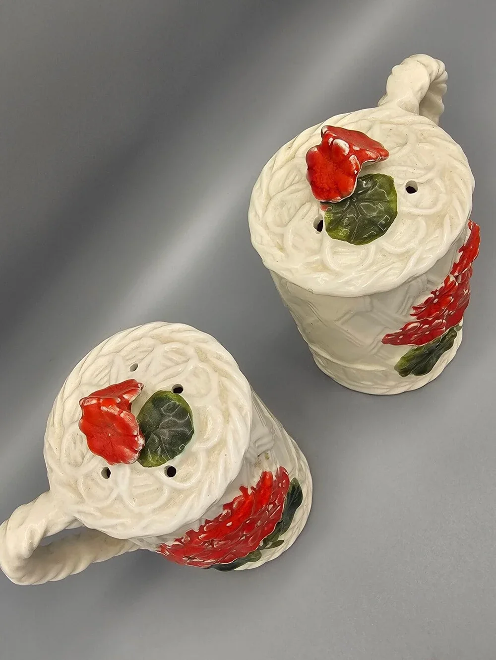Vintage Napcoware Japan Ceramic Salt and Pepper Shakers with Red Floral Design